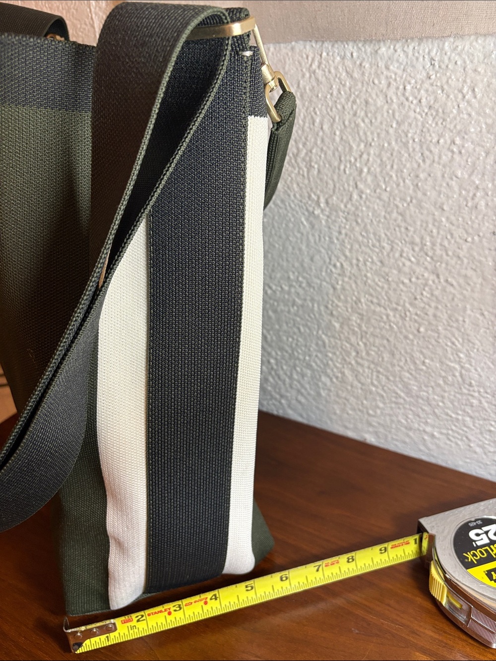 Rothy’s The Bucket Bag - Deep Forest, Black and White Striped - Picture 10 of 11